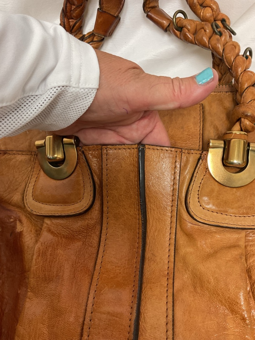 Chloé Paddington Style Tan Leather Satchel Braided Handles Gold Hardware - Picture 4 of 16